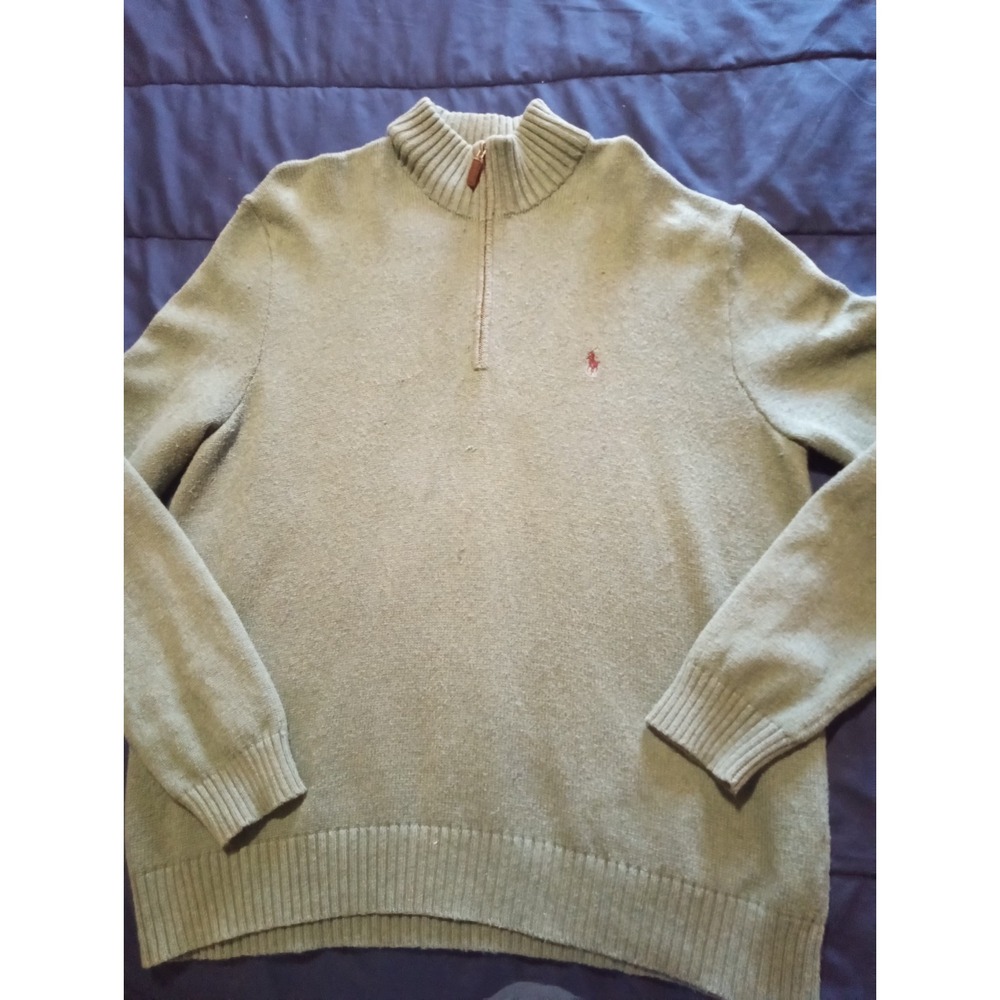 Vintage‎ 80s Polo Ralph Lauren Green Quarter Zip Pima Cotton Sweater Men's XL